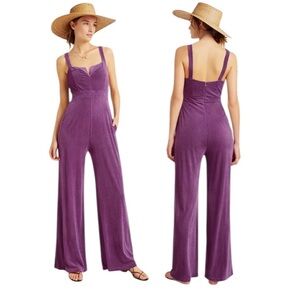 NWT L*Space Wide Leg Vera Ribbed Jumpsuit Coverup in Iris Size Small